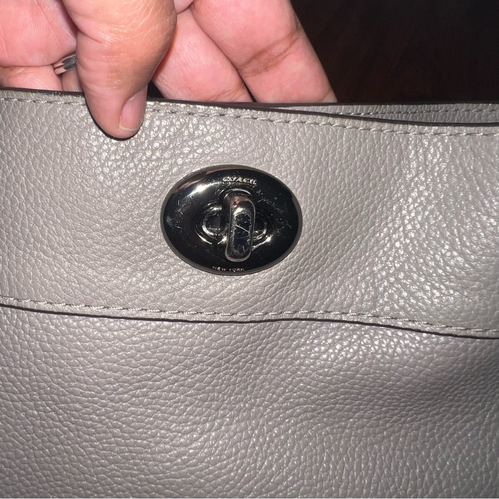 Coach Turnlock Edie Leather Shoulder Bag in Gray - Picture 7 of 13